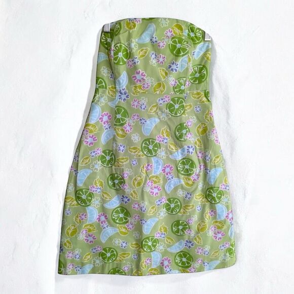 VINTAGE Lilly Pulitzer Halter Green Guava Dress Lime Fruit White Label SIZE 4 - Picture 1 of 8